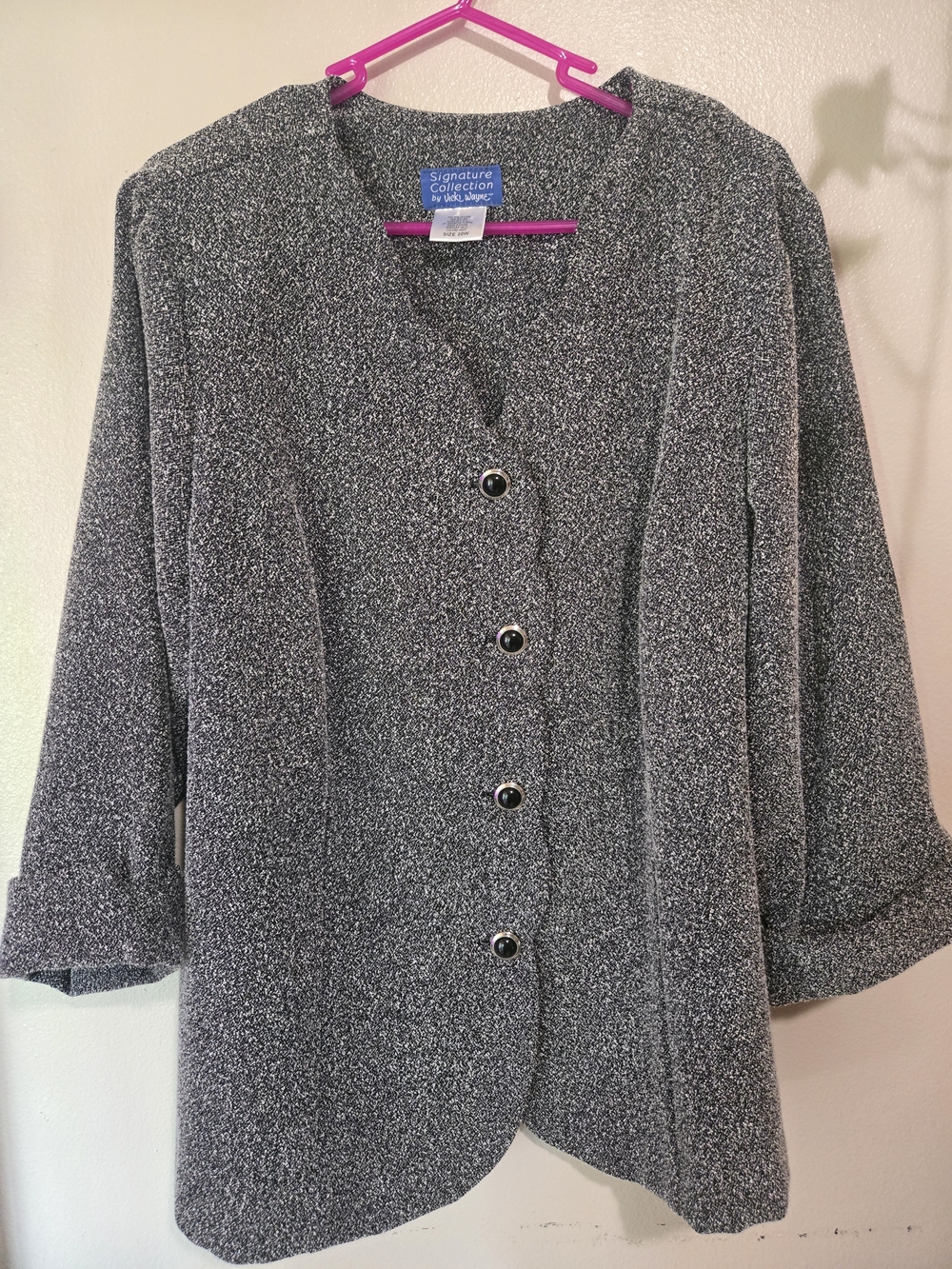 Signature Collection by Vicki Wayne Textured Black/White Button Blazer Size 20w